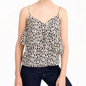 J.Crew Silk ruffle cami leopard print